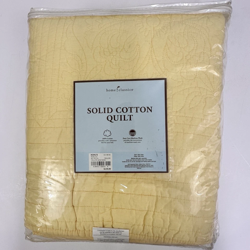Kohls Home Classics Anna Solid Cotton Quilt King 108” x 88” Yellow NIP /cb - Image 3 of 4