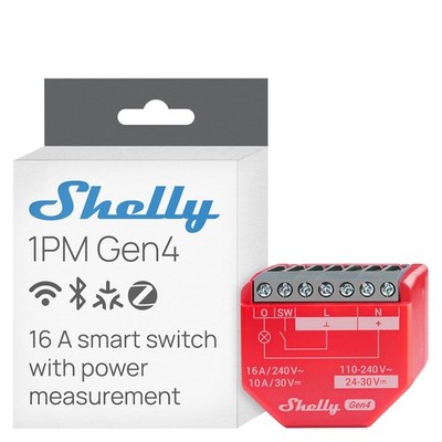 Shelly 1PM Gen4, Wi-Fi/Zigbee, 1-Channel 16A Relay