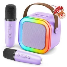 Mini Karaoke Machine for Kids Adults, Portable Bluetooth Speaker with 2 Purple