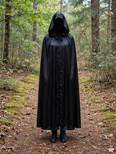 Black Satin Hooded Cape Cloak Size M Halloween Christmas Gift