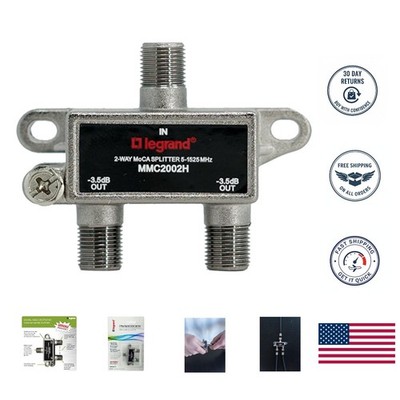 High-Performance Legrand Black 2-Way Coax Splitter with Durable Zinc Alloy Build