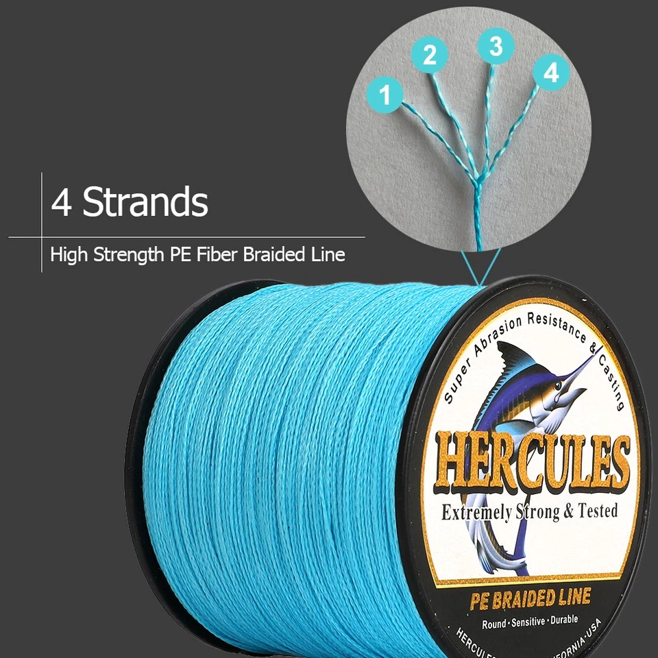 HERCULES 328 547 1094Yards Super 10-300LB 4 Strands PE Test Braided Fishing Line - Image 3 of 4
