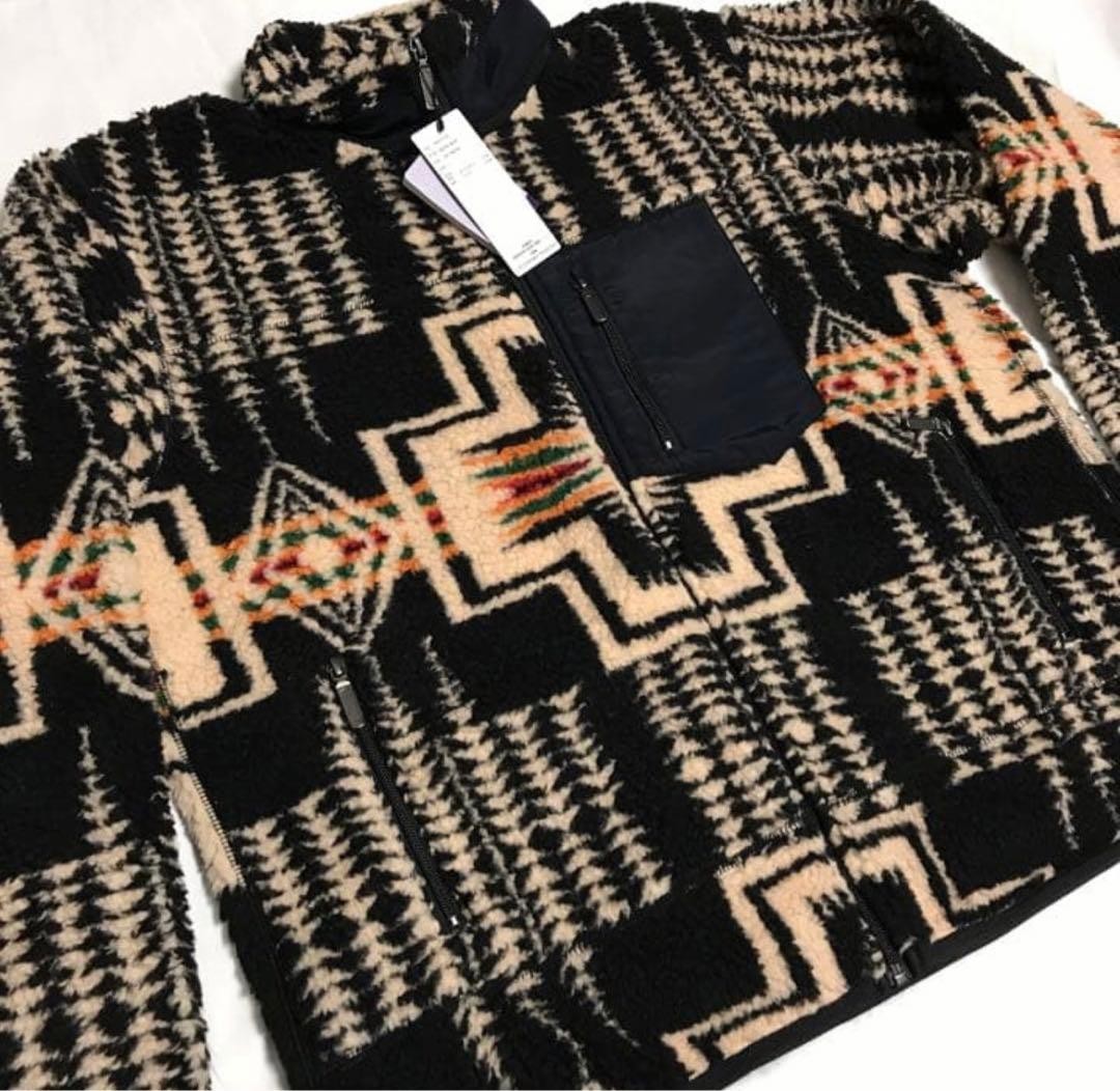 Pendleton Chimayo Pattern Fleece Boa Jacket Black L Deadstock