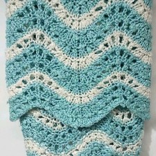 Handmade Baby Blanket Afghan Nursery Shower Christening Gift New Blue Waves 40"