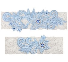 Wedding Garters for Bride, Blue Bridal Garters with Blue Rhinestone 2 Pieces ...