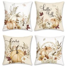 Hello Fall Pumpkin Throw Pillow Covers 18 x 18 18" x 18" Pack of 4 Pumpkin-1