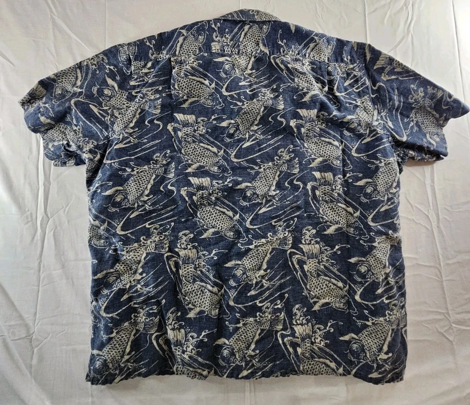 Polo Ralph Lauren Shirt Men 2XL Blue Linen Koi Carp Fish Nautical Beach Hawaiian - Image 3 of 4