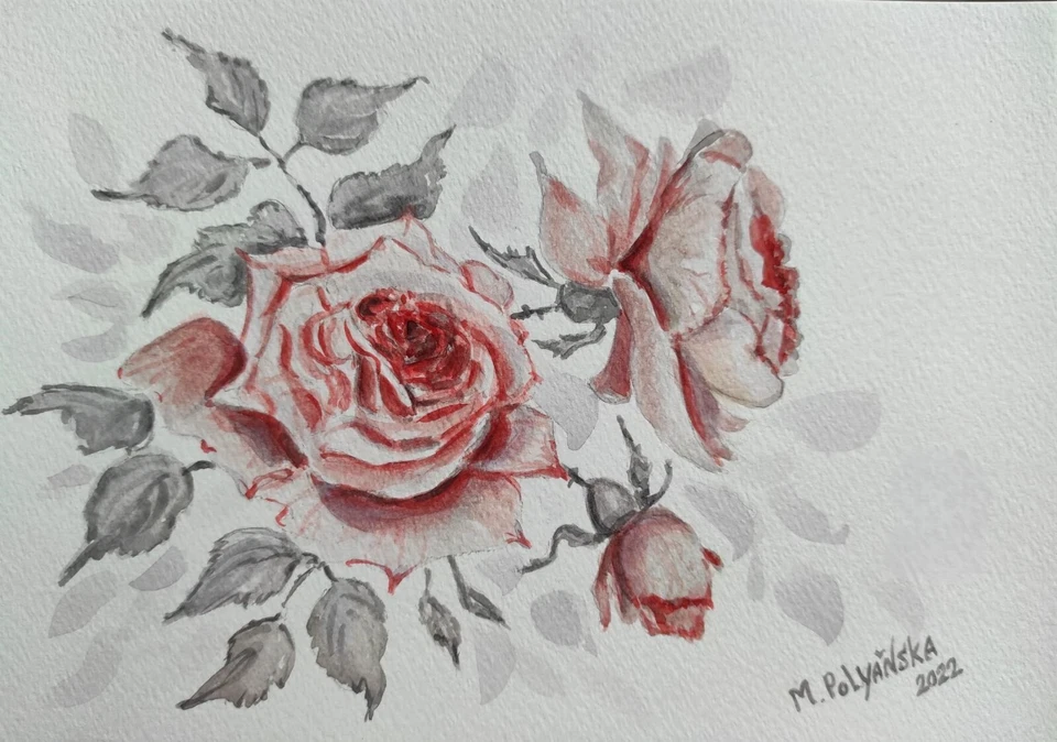 Original Artwork Painting Landscape Flowers RED ROSES Arts Floral Signed Gift A5 - image 4 of 4