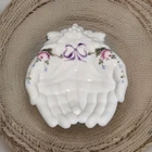 Vintage Westmoreland Open Hands Tray Dish White Milk Glass Hand Painted Roses