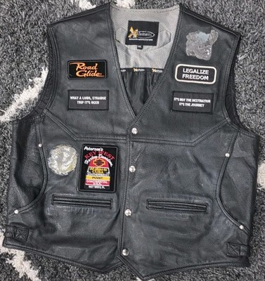 Xelement Leather Vest Mens 2XL Black Motorcycle Biker Buffalo Nickel Buttons 