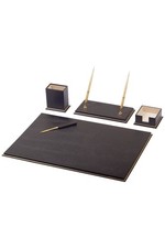 Genuine Leather Desk Set 5 Piece Luxury Office Organizer Gold Trim Personalized