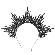 Dark Gothic Halo Crown, Black Witch Sunburst Spiked Headpiece