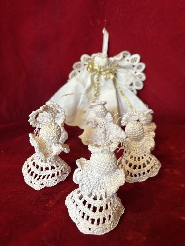LOT OF 7 handmade Hankie & Crochet Angels Christmas Ornaments