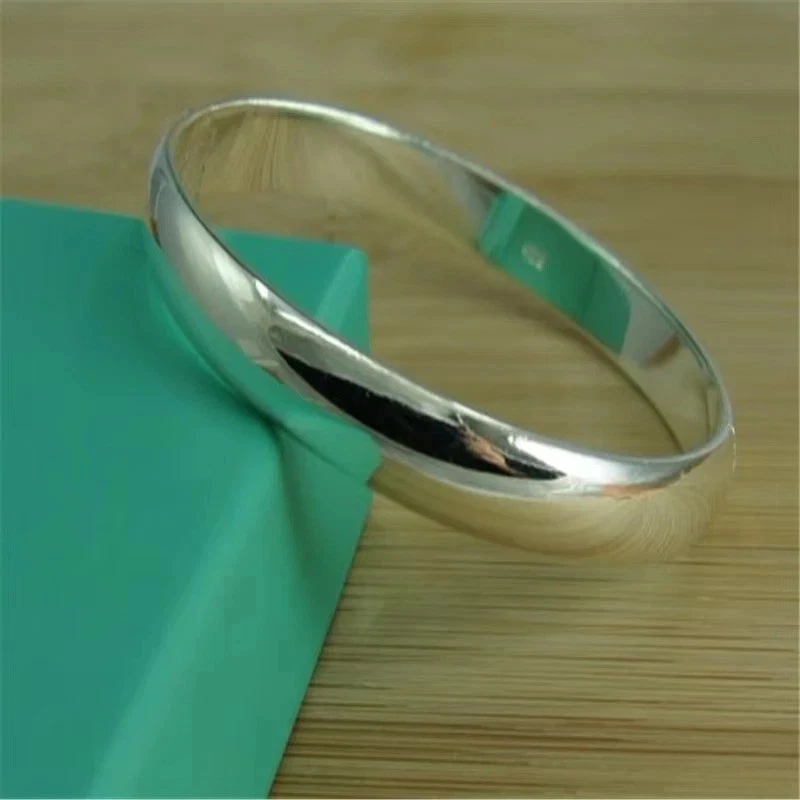 925 Sterling Silver Simple Glossy Open Bangle Bracelet Fashion Jewelry AU