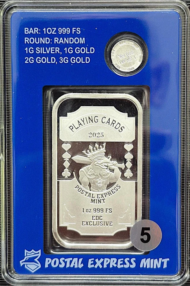 2025  1 OZ BAR + 1 GRAM RD .999 SILVER *POSTAL EXPRESS MINT* LTD KING #5/5 BAR W - Image 2 of 4