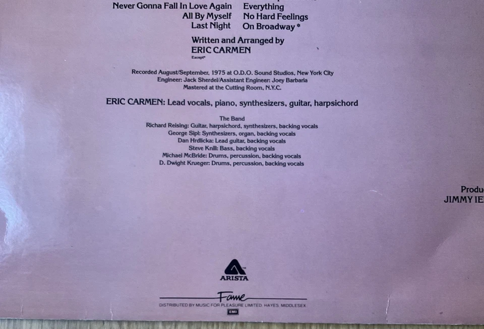 Eric Carmen- All By Myself Reissued by Arista/ Fame VG/VG - Image 4 of 4