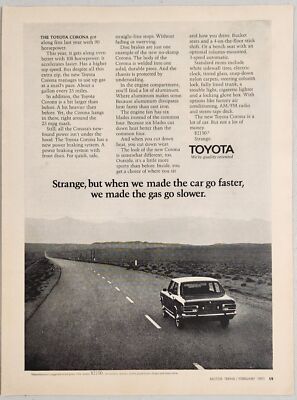 1971 Print Ad The Toyota Corona 4-Door Sedan Car with 108-HP & 25-MPG