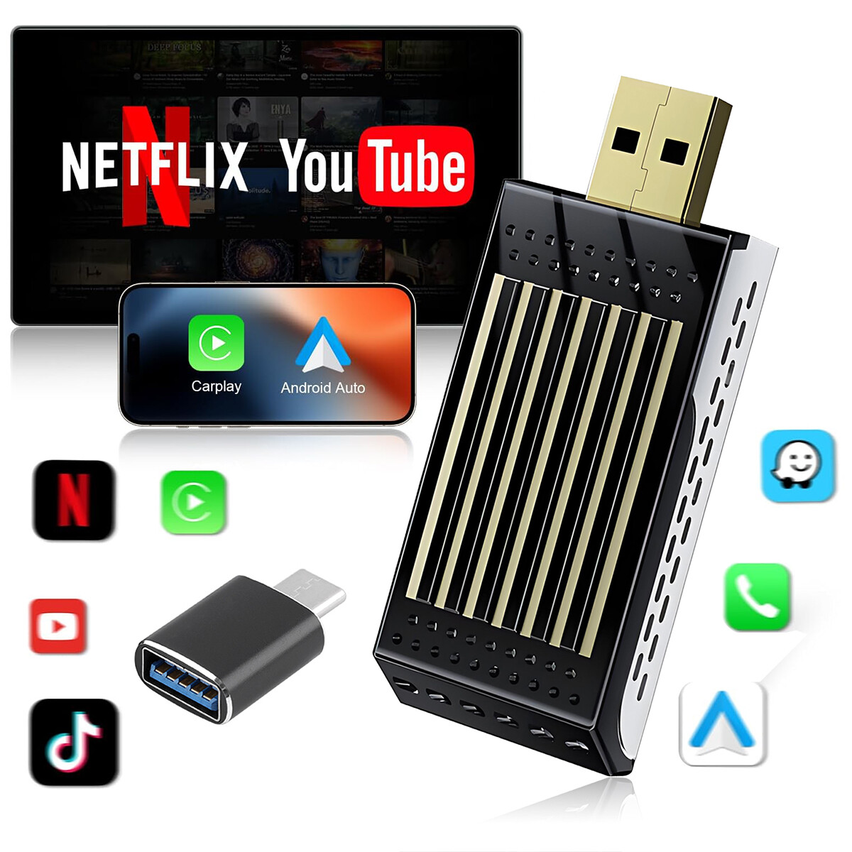 3 in 1 Wireless Carplay AI box Adapter & Android Auto WIFI with