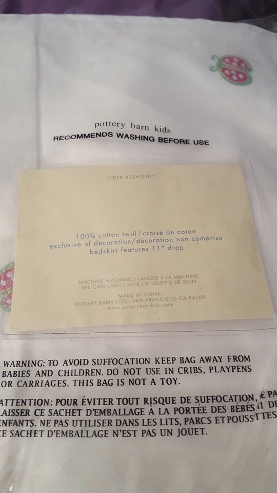 New Pottery Barn Kids LADYBUGS Crib SKIRT Embroidery girl bedskirt Adorable! - Image 4 of 4