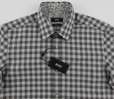 Men's HUGO BOSS Tonal Gray / Grey Plaid LUCAS Shirt S Small NWT NEW 145 Nice