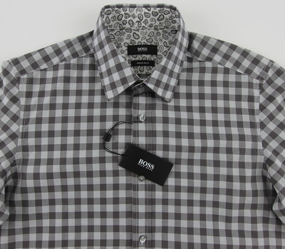 Men's HUGO BOSS Tonal Gray / Grey Plaid LUCAS Shirt S Small NWT NEW $145+ Nice!