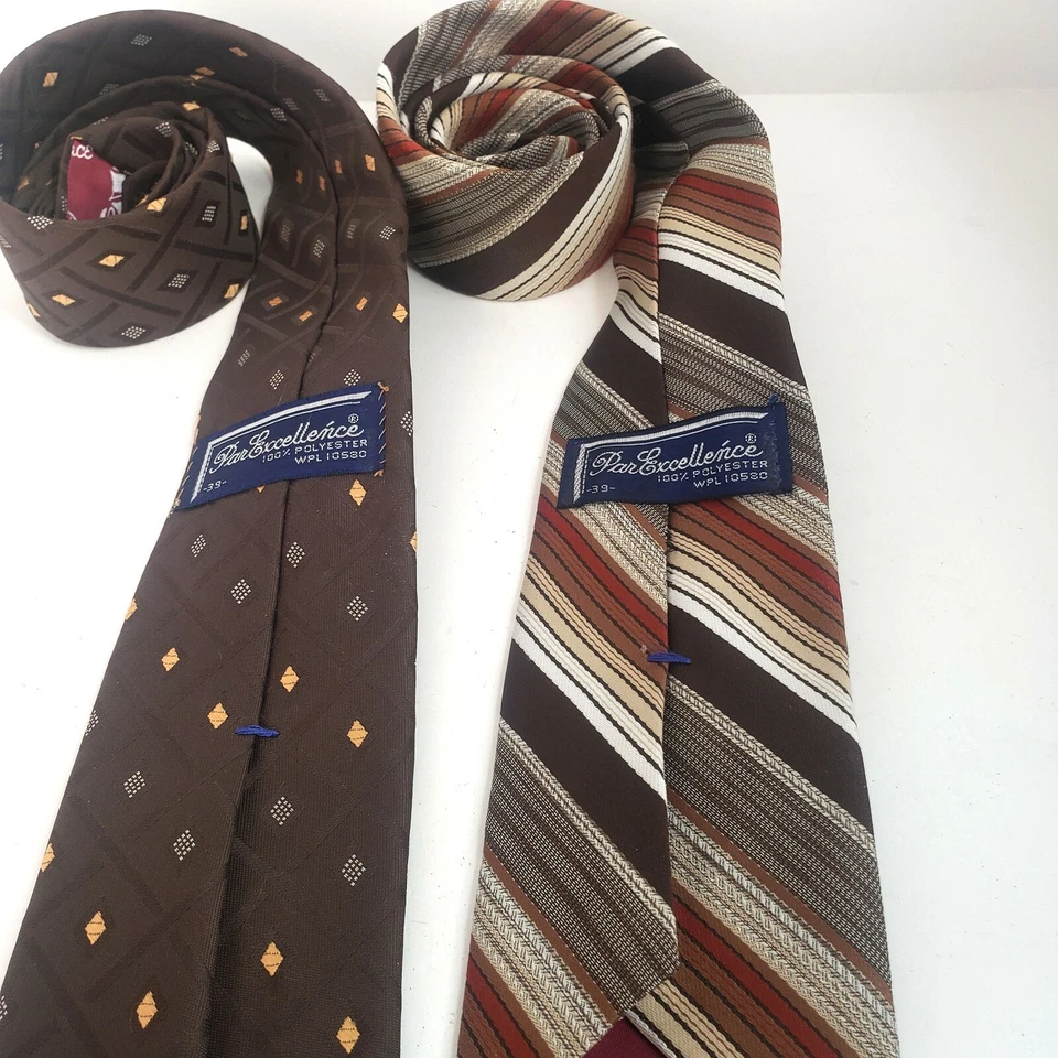 Juego de 2 corbatas vintage a rayas marrones Par Excellence usadas en excelente estado Foto 2 de 2