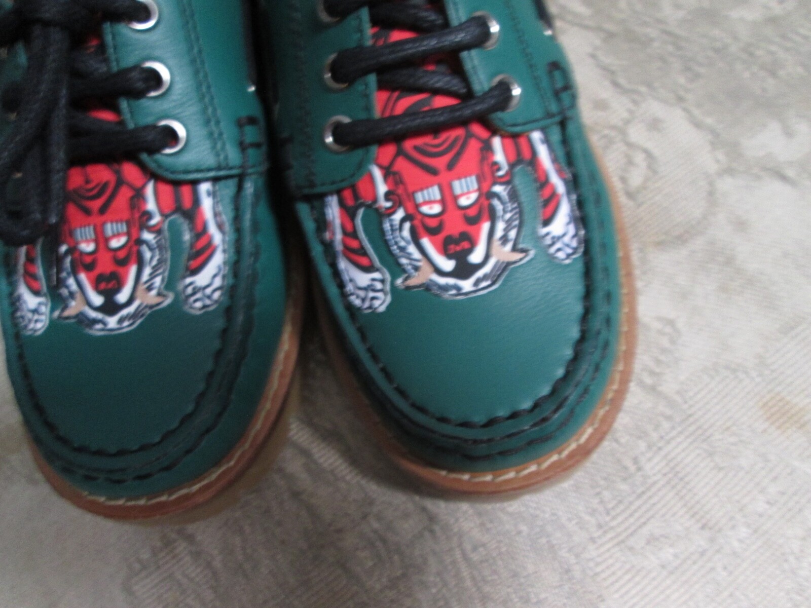 NWB Gucci Boy Toddler Green Leather Loafer w/ Red Animal print Sz Eur 27/US 10.5 image 4