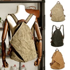 Vintage Waxed Canvas Water Resistant Triangle Backpack Daypack Rucksack Travel
