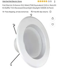 5/6 in. 75W Replacement Daylight 5000K Baffle Trim LED Recessed Downlight 6 Pack