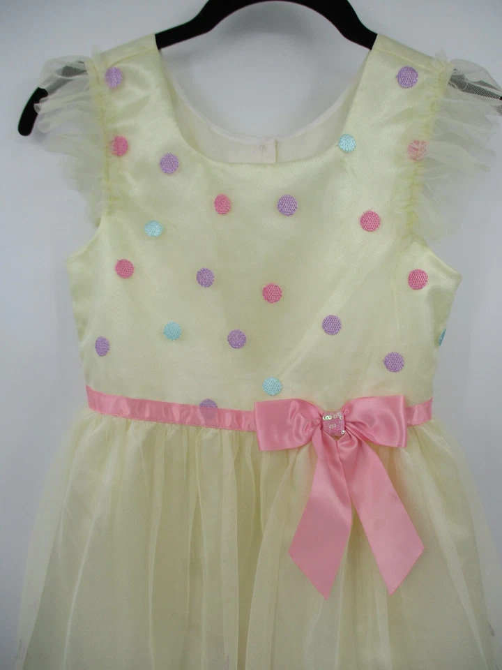 Vestido para niñas Jona Michelle 7 crema lunares vacaciones de Pascua sin mangas lazo de tul Foto 3 de 4