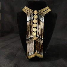 Stunning 22" Statement Necklace Gold Tone With Beads