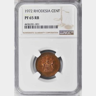 1972 Rhodesia 1 Cent, NGC Proof 65 RB, Superb, Zimbabwe, Southern