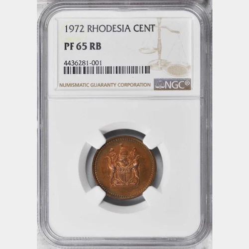 1972 Rhodesia 1 Cent, NGC Proof 65 RB, Superb, Zimbabwe, Southern