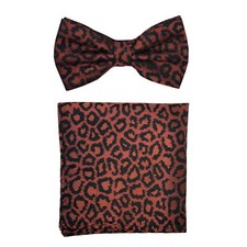Men's Pre-tied Bow Tie  hankie set polyester Bronze animal snake print wedding