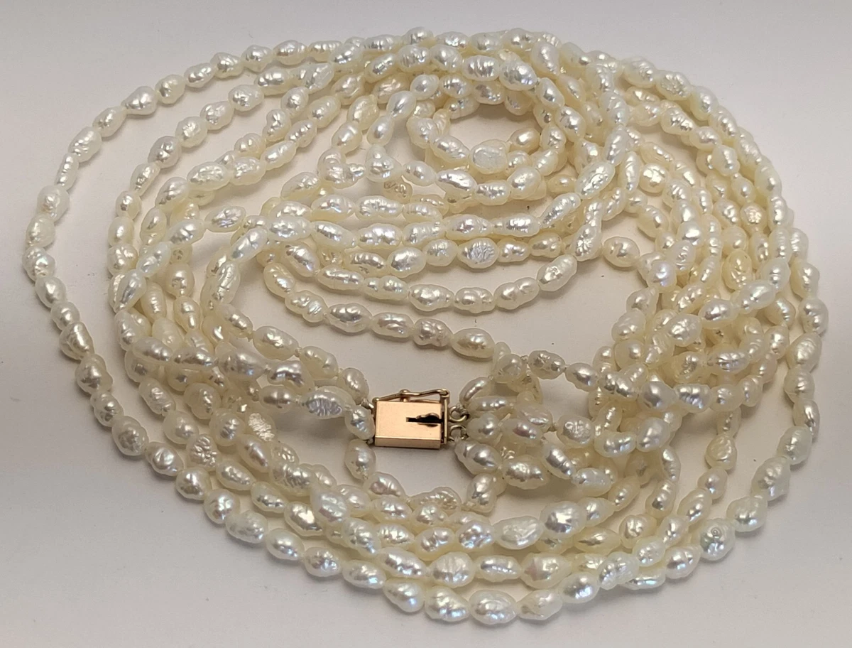 Vintage 4-Strand Faux Pearl Necklace, Silver Clasp w Rhinestones, Marked  Japan | eBay