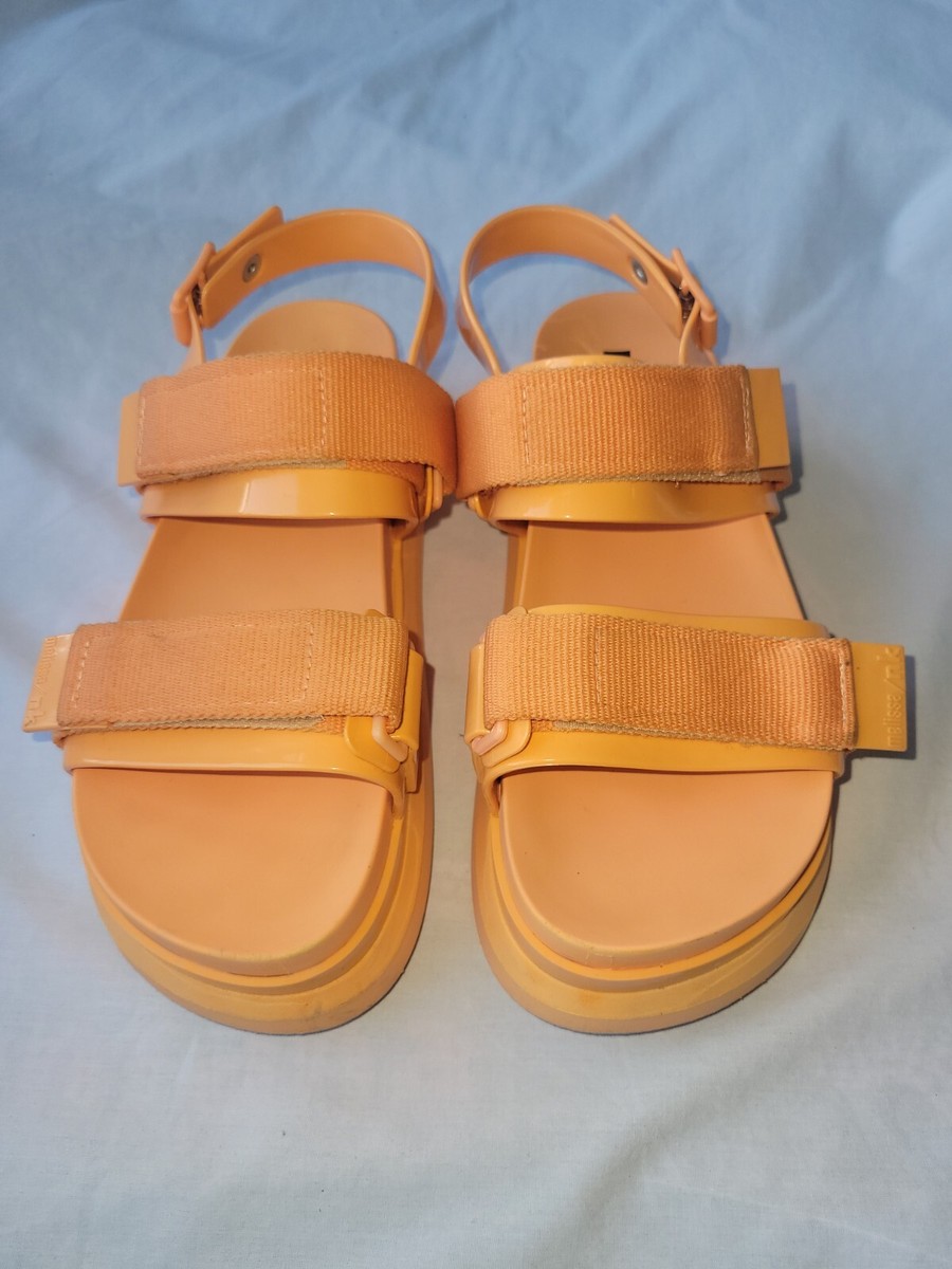 MELISSA NK ORANGE JELLY NYLON STRAPPY PLATFORM WEDGE SLINGBACK SANDAL SHOE - Main Image