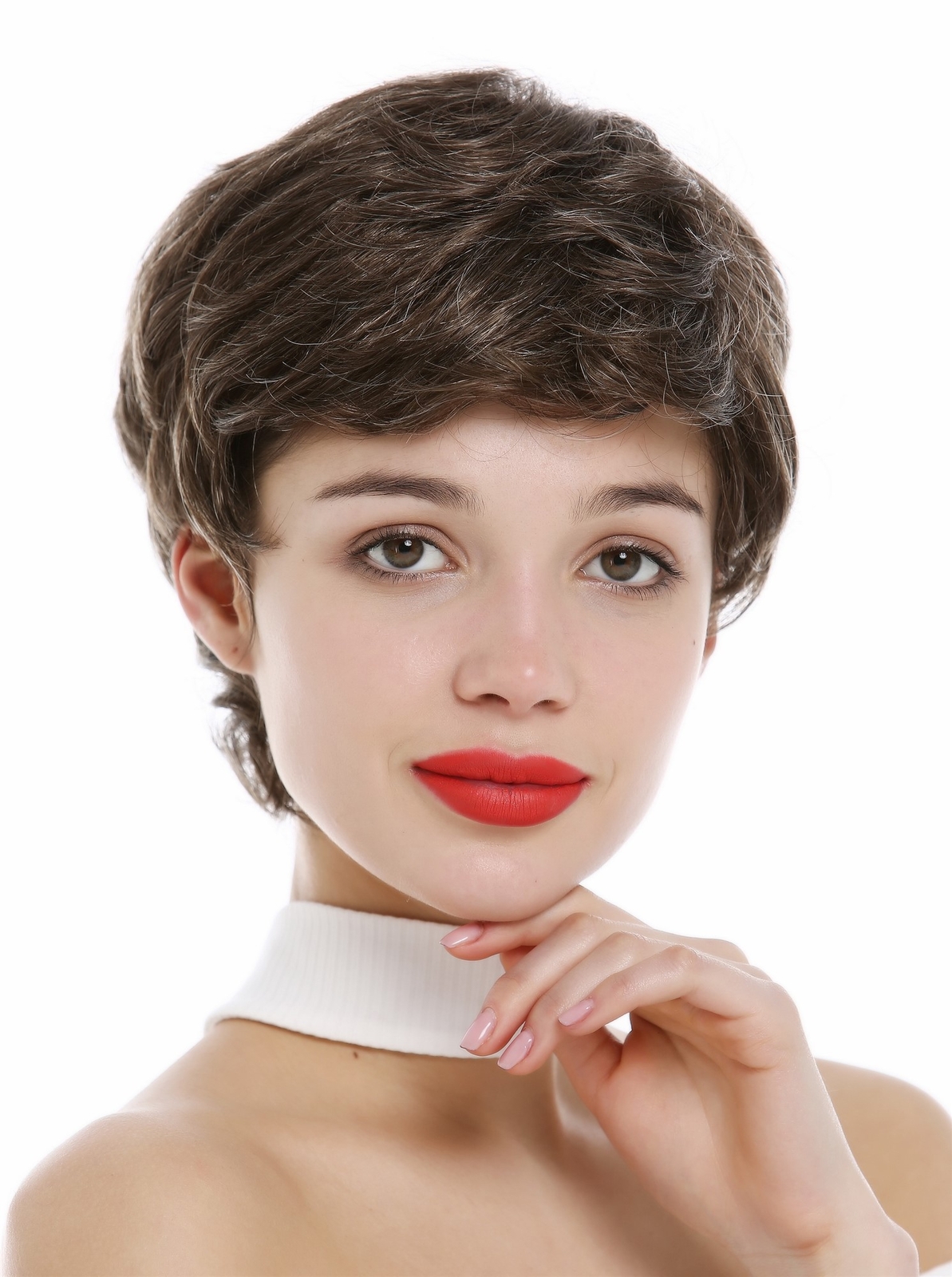 Wig For Women Short Hairstyle Short Pixie Cut Wavy Brown Gray Mixed