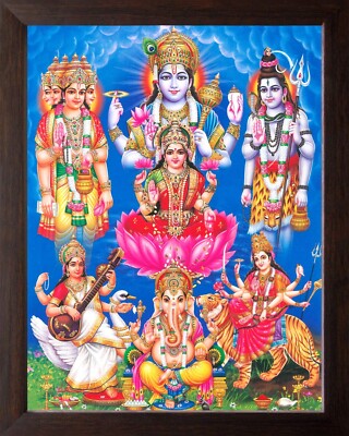 Goddess Lakshmi  Painting HD Printed Religious Picture Wooden Frame
