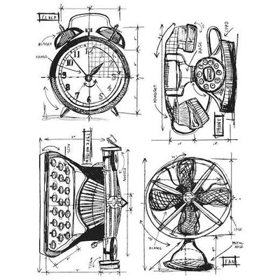 Tim Holtz Cling Rubber Stamps - Vintage Things Blueprint CMS152