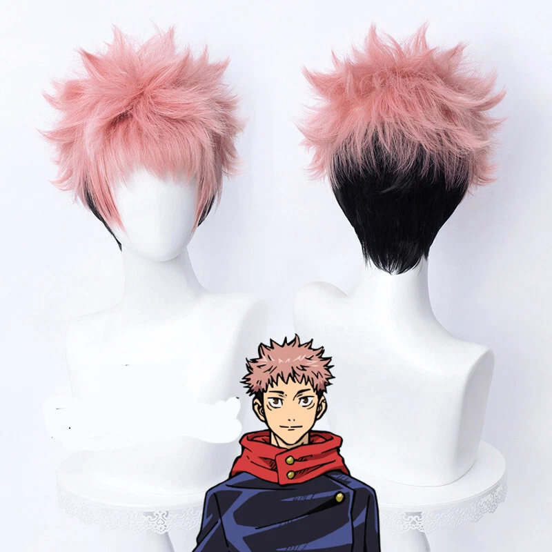 Anime Jujutsu Kaisen Itadori Yuji Cosplay Wig Men Pink Black Short