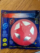 Glow Flying Disc Red w/ Glow Sticks Frisbee Glowing Glows Play Toy Plastic New