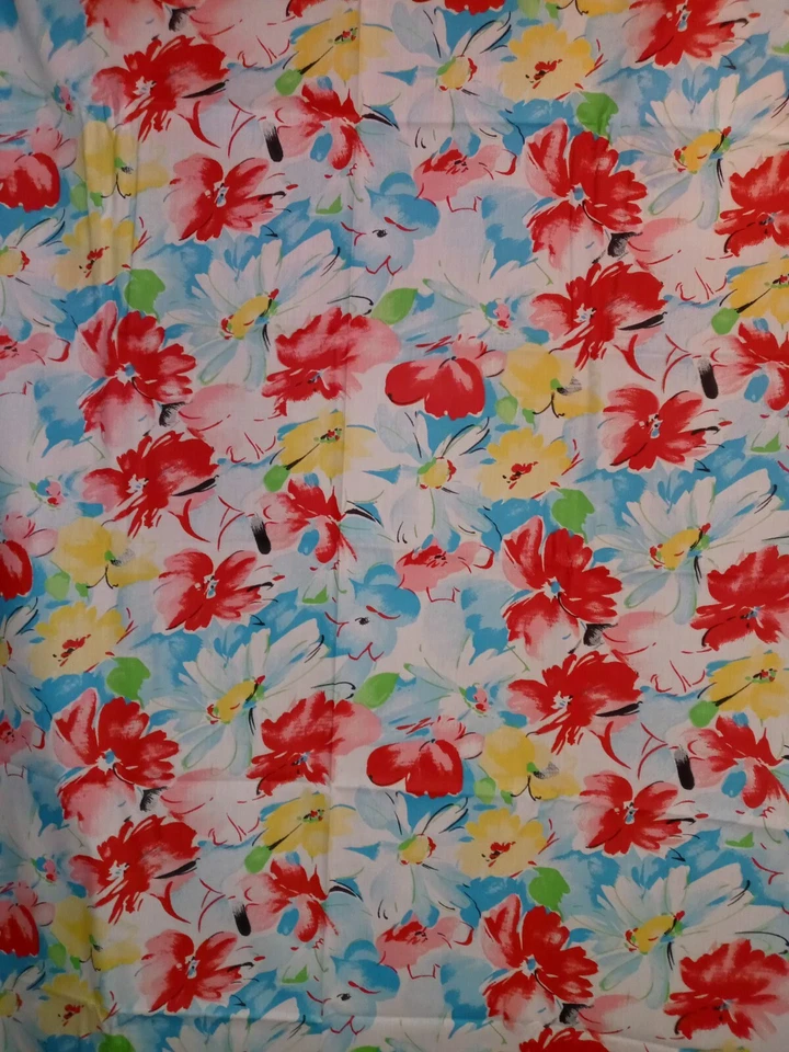 Vintage Acetate Fabric Pink Blue Bright Floral All Over Print 3+ yards 45" wide  - Image 2 of 4