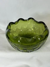 VTG Green Indiana Glass Bowl /Dish Duette Diamond Quilted