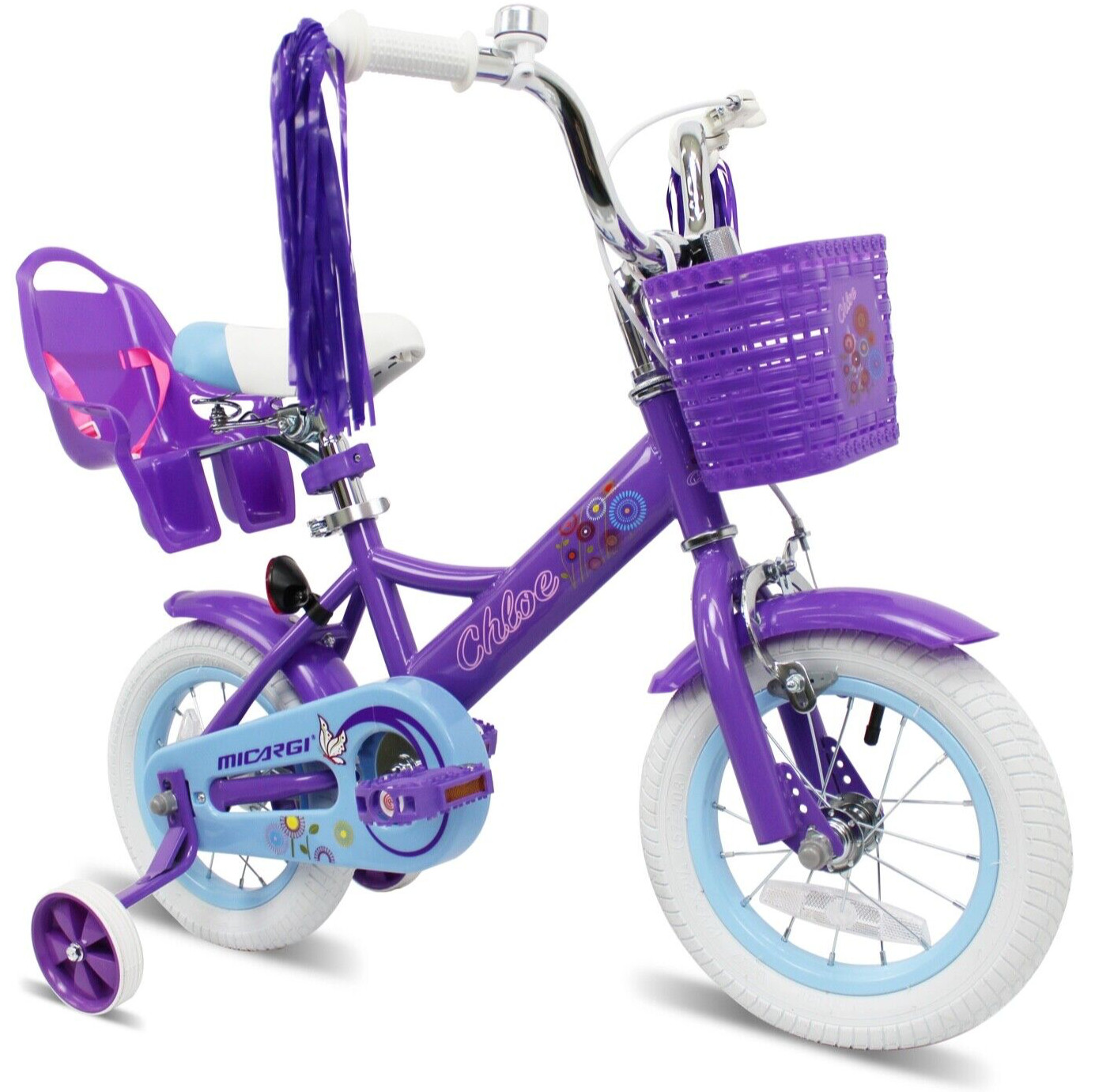 12" Girl Kids Princess Bike w/ Training Wheels & Brake Doll Carrier Bell Bicycle