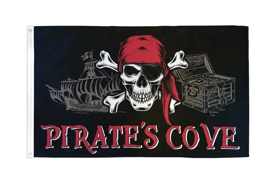 Pirate's Cove 3x5 pies Poli Pirate Flag Jolly Roger Pirate Cove Pirate Ship Flag Foto 2 de 3