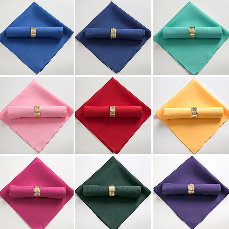 Party Table Napkins Square Polyester Cotton Fabric Solid Color Dining 48*48cm η - Image 2 of 4