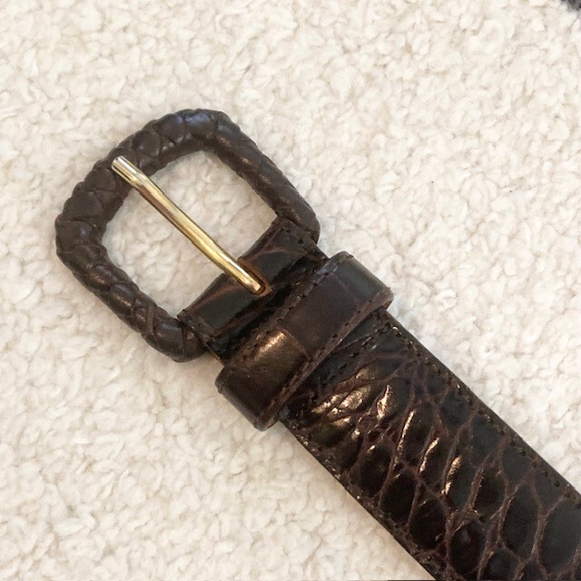 Vintage Simigi Italy Genuine Leather Croc Embossed Belt Gold Buckle XS Amis Belt in Black Croc Embossed/Gold | L main image 3