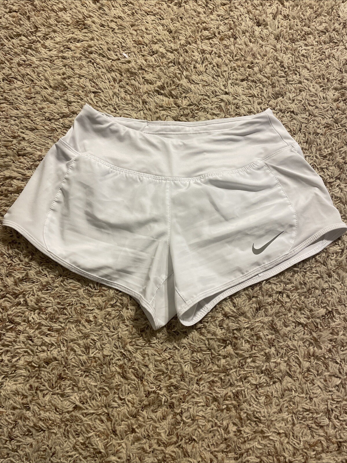 Nike Womens Dry DriFit CJ2400 3" White Running Shorts Attached Brief