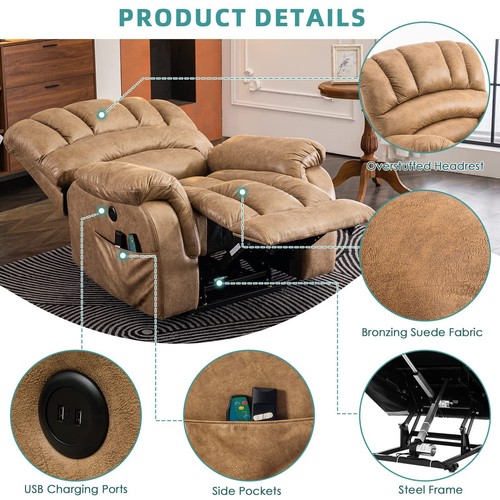 Large Dual OKIN Motor Lay Flat Sleeper Lift Electric Recliner w/Heat ...