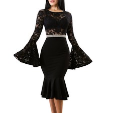 Women's Mini Dress Lace Bell Sleeves Fitted Elegant Sexy DL-2275